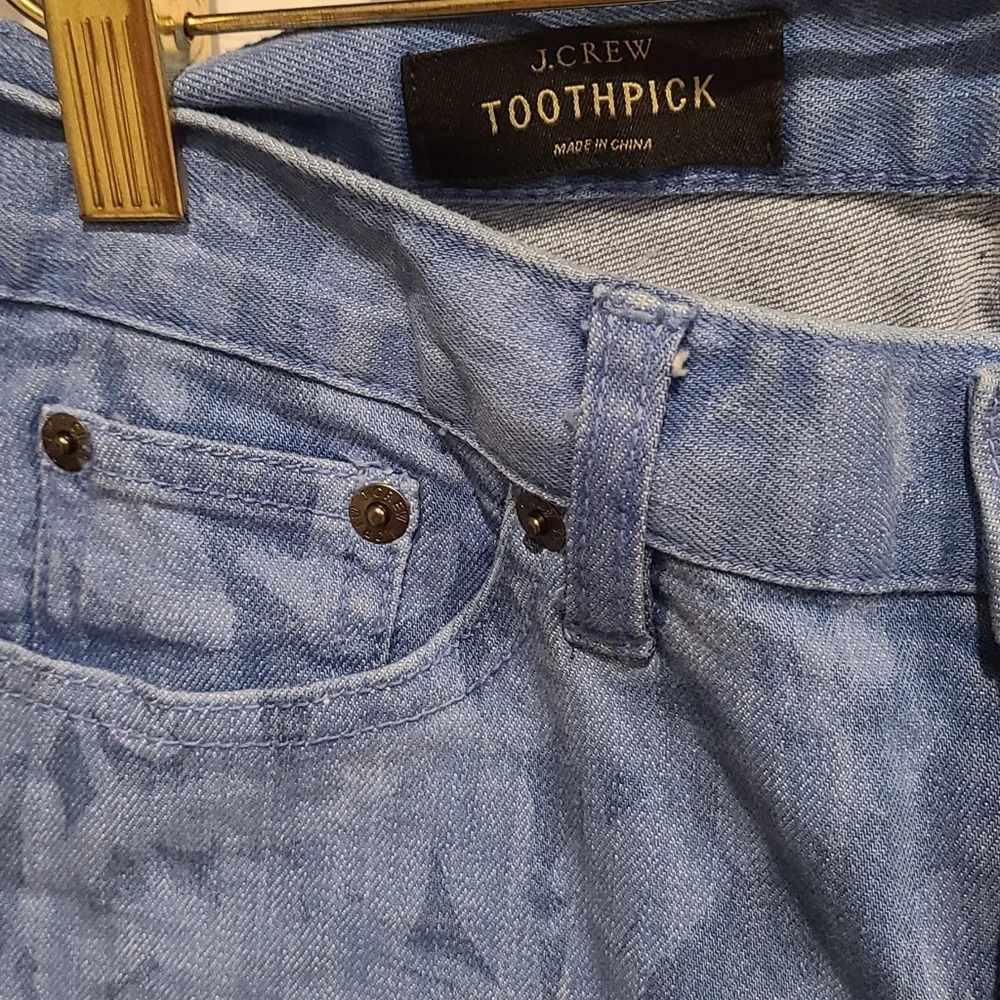 J.Crew Toothpick women's blue jeans size.26 leaf prints ankle (27 in inseam) - Picture 9 of 10